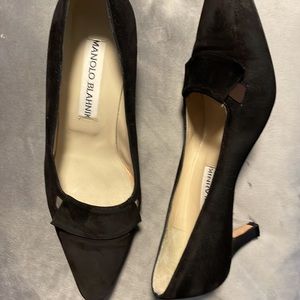 Manolo Blahnik black suede low heels